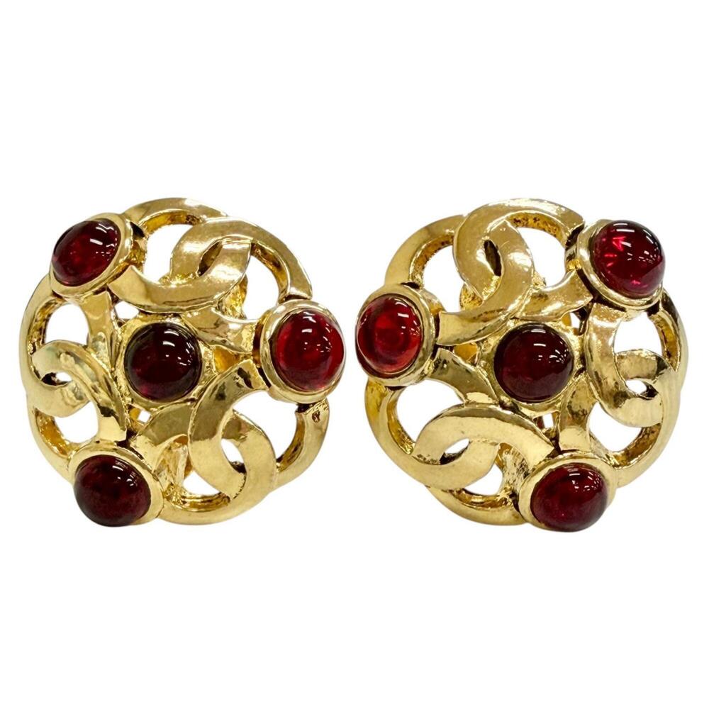 CHANEL Vintage Red Logo Earrings